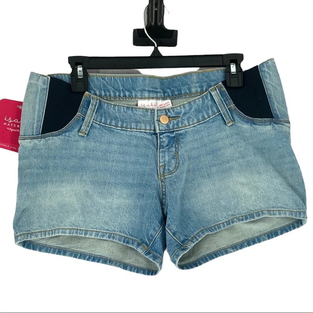 Isabel Maternity Side Panel Midi Maternity Jean Shorts Light Wash Size 4. - Picture 1 of 11